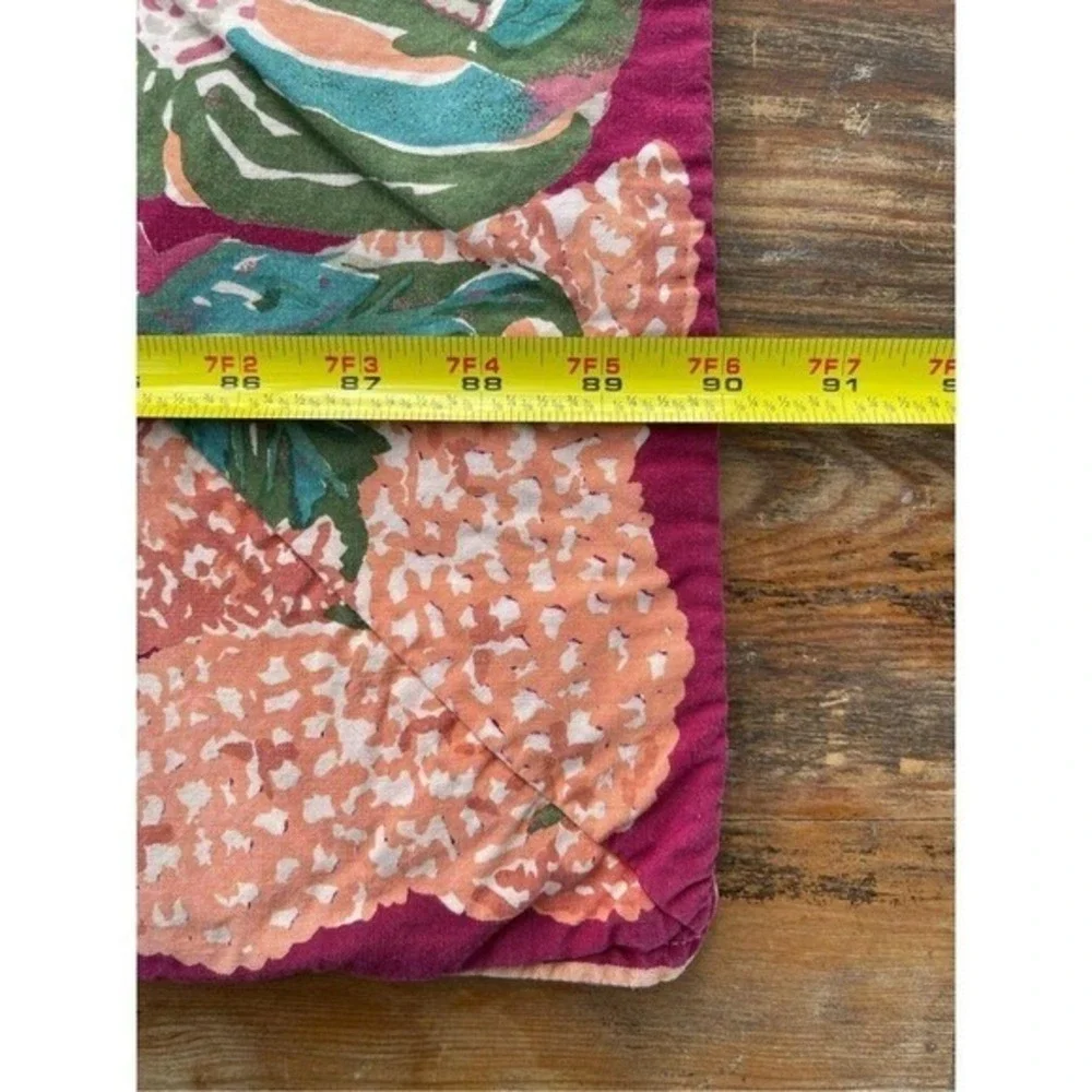April Cornell Vintage Plaid Tropical Fruit Cotton Tablecloth 50x90 Burgundy Teal
